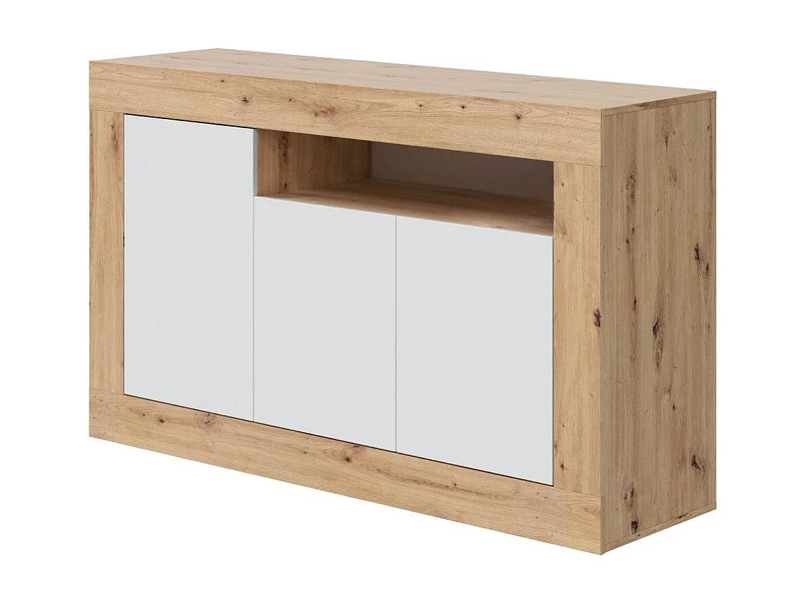 Aparador de salón de 87x144x42 cm con 3 puertas batientes en color blanco y beige Kento