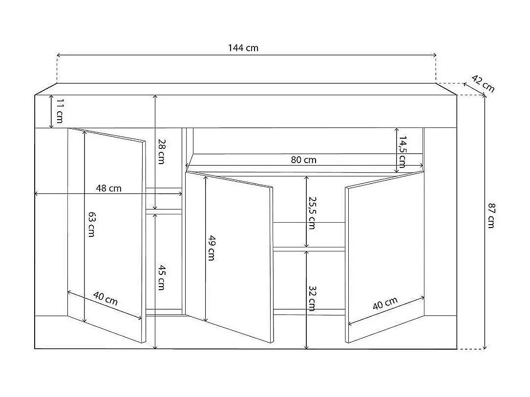 Aparador de salón de 87x144x42 cm con 3 puertas batientes en color blanco y beige Kento