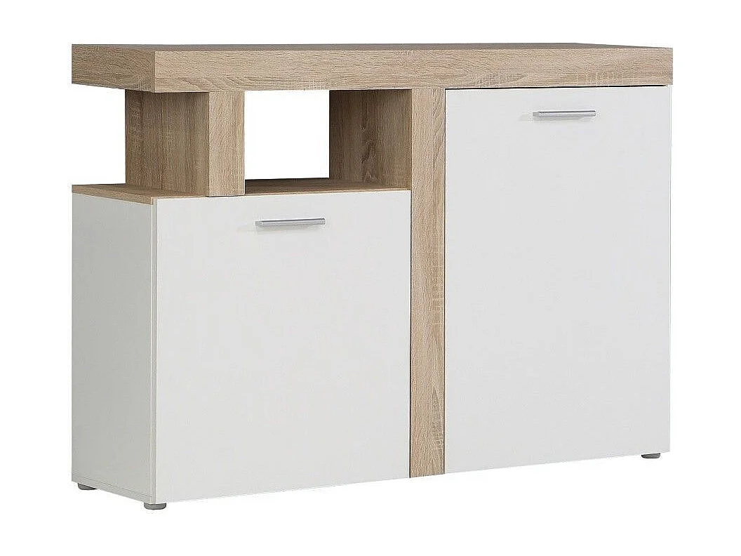 Aparador de salón de 91,5x128,4x33,8 cm con guías metálicas en color blanco y beige Jelani