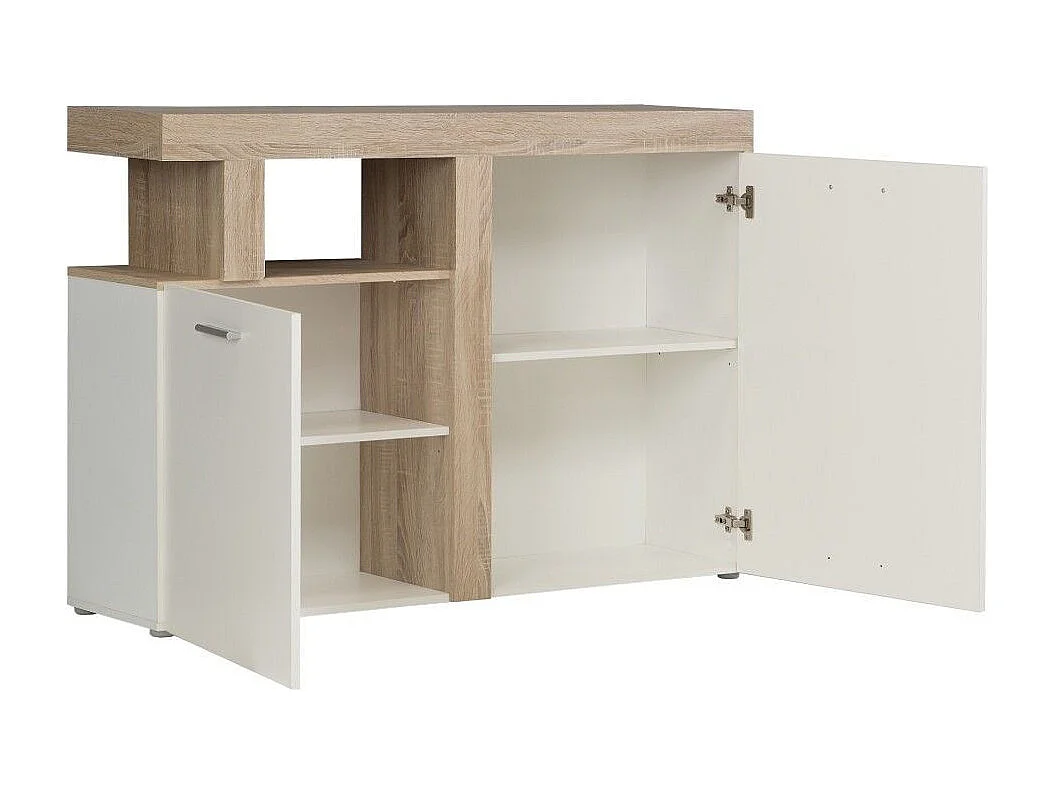 Aparador de salón de 91,5x128,4x33,8 cm con guías metálicas en color blanco y beige Jelani