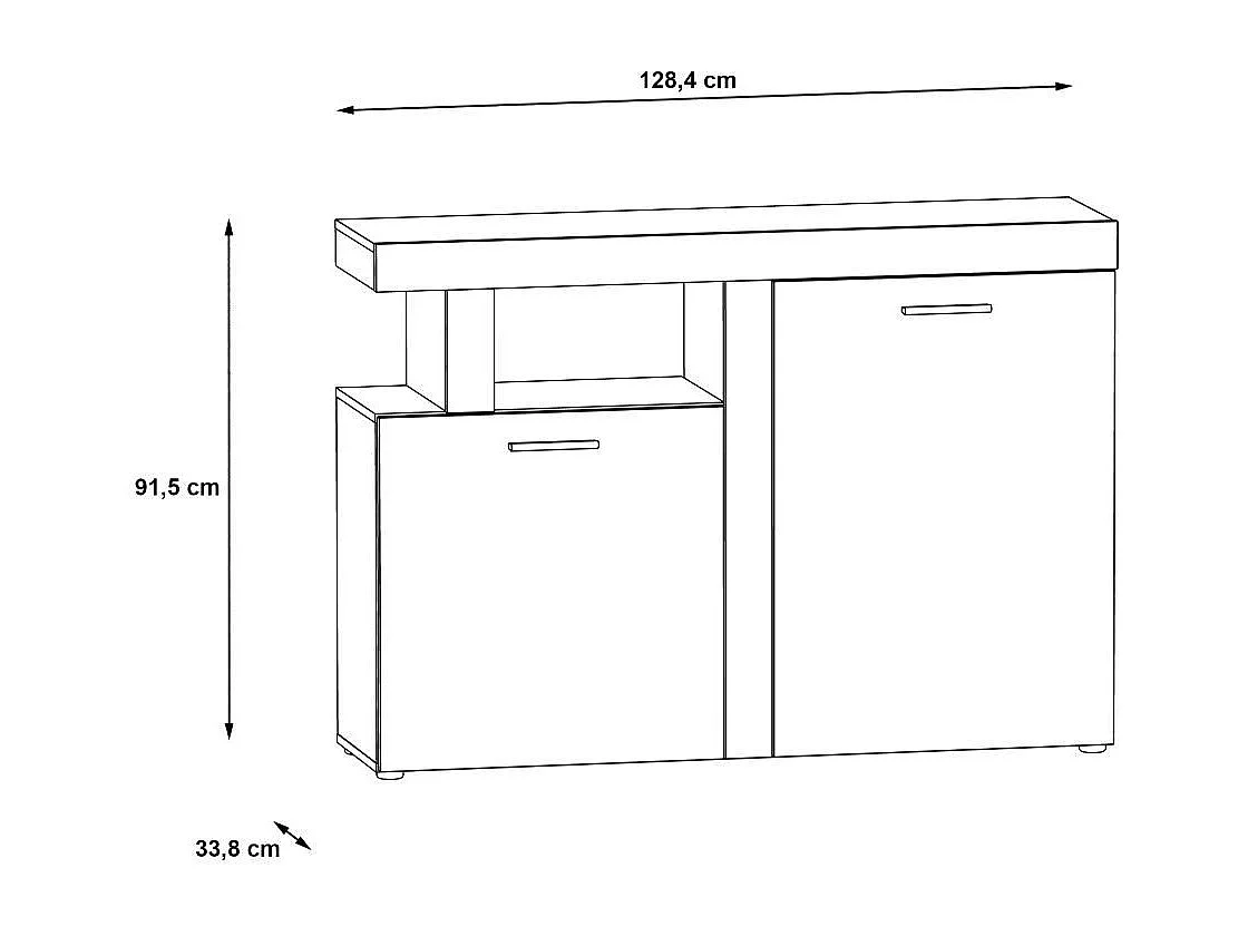 Aparador de salón de 91,5x128,4x33,8 cm con guías metálicas en color blanco y beige Jelani