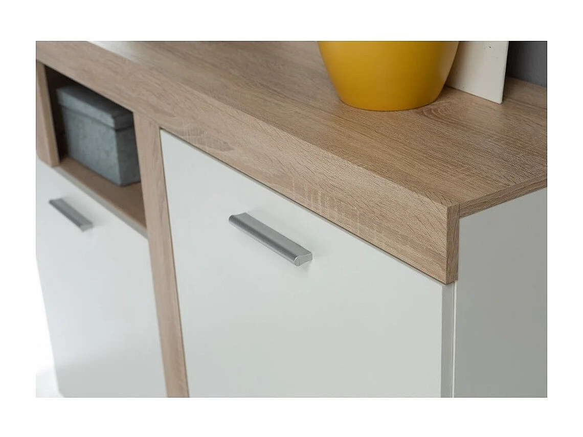 Aparador de salón de 91,5x128,4x33,8 cm con guías metálicas en color blanco y beige Jelani