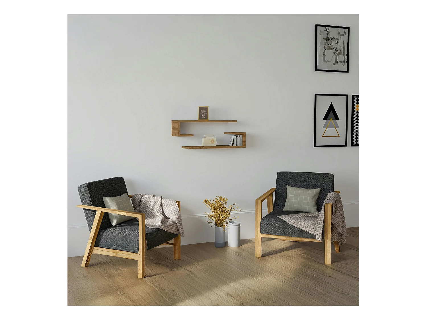 Étagère murale effet bois noyer avec retour (lot de 2) MARFA