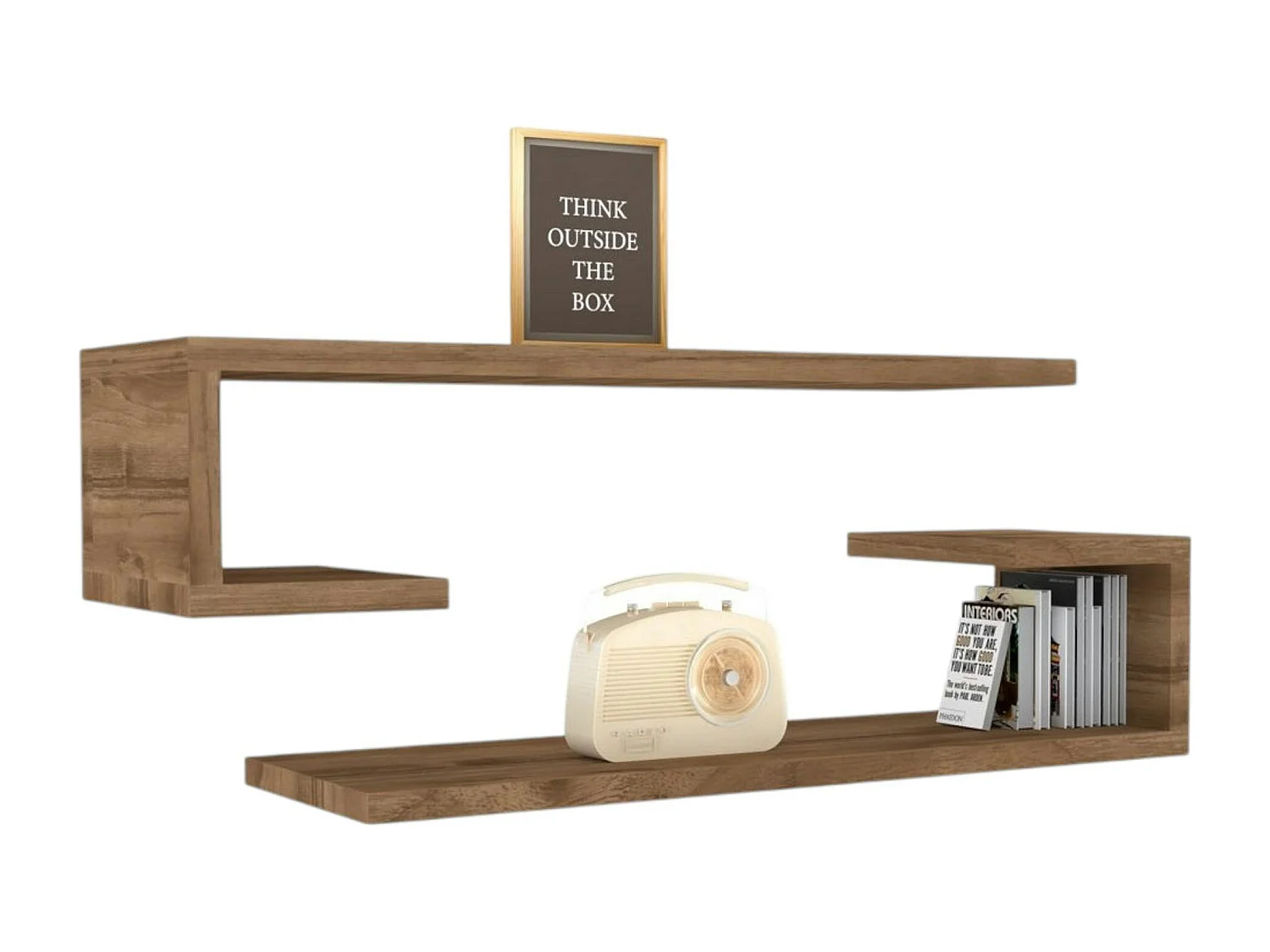 Étagère murale effet bois noyer avec retour (lot de 2) MARFA