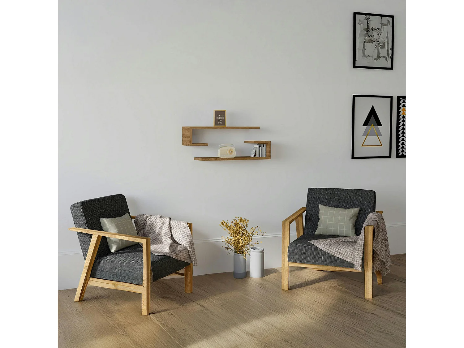 Étagère murale effet bois noyer avec retour (lot de 2) MARFA