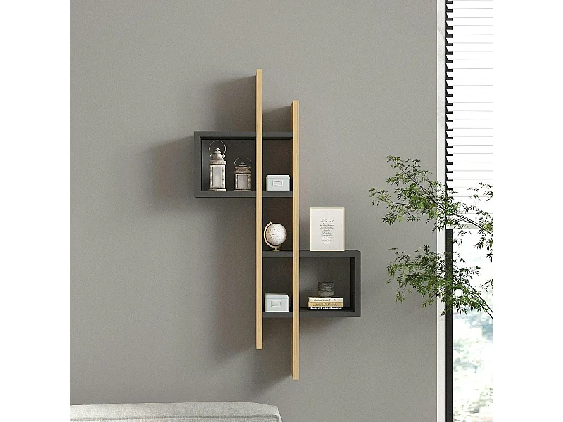 Etagère murale design bicolore, effet chêne et gris MARFA
