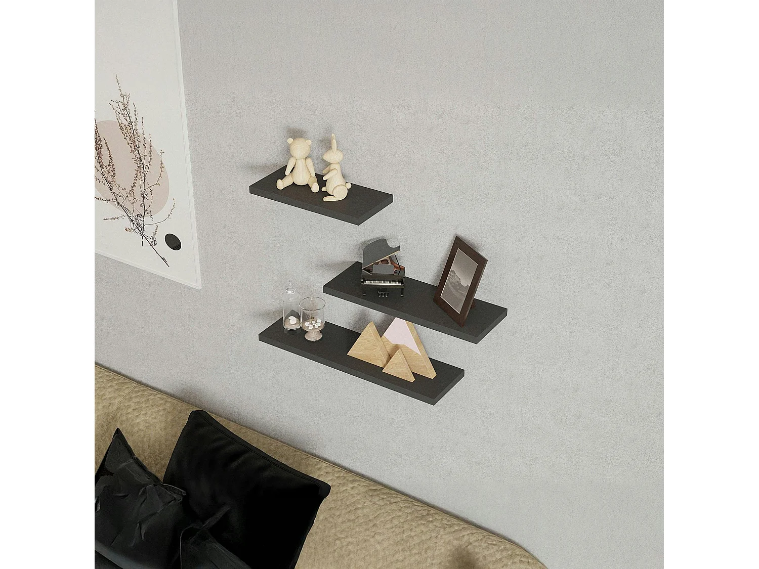 Etagère murale moderne gris foncé (lot de 3) MARFA