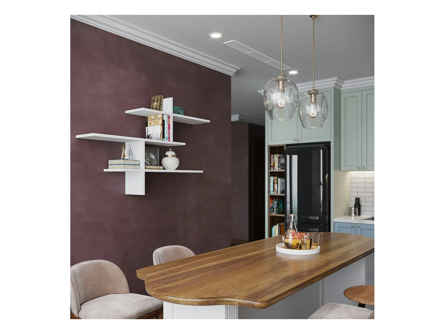 Étagère murale design blanche - 3 plateaux croisés MARFA