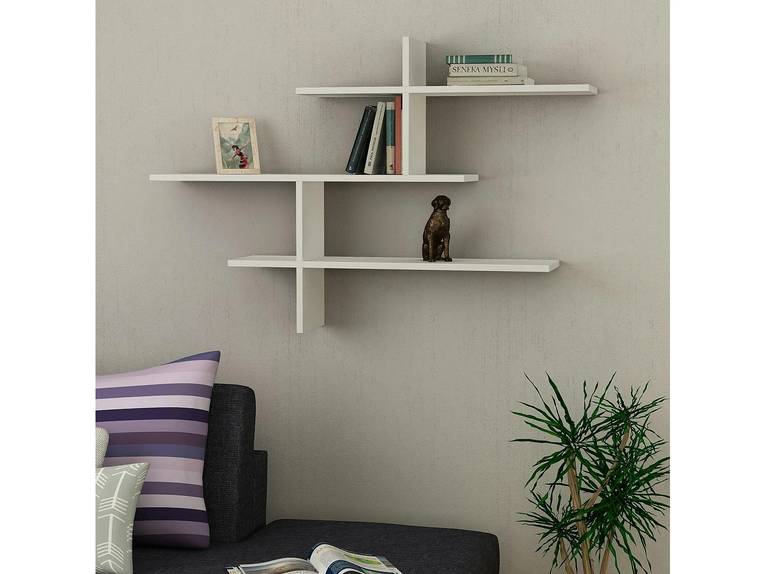 Étagère murale design blanche - 3 plateaux croisés MARFA