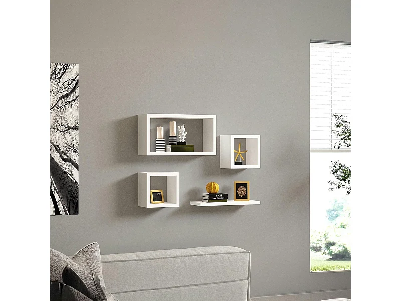 Etagère murale modulable blanche moderne (lot de 4) MARFA