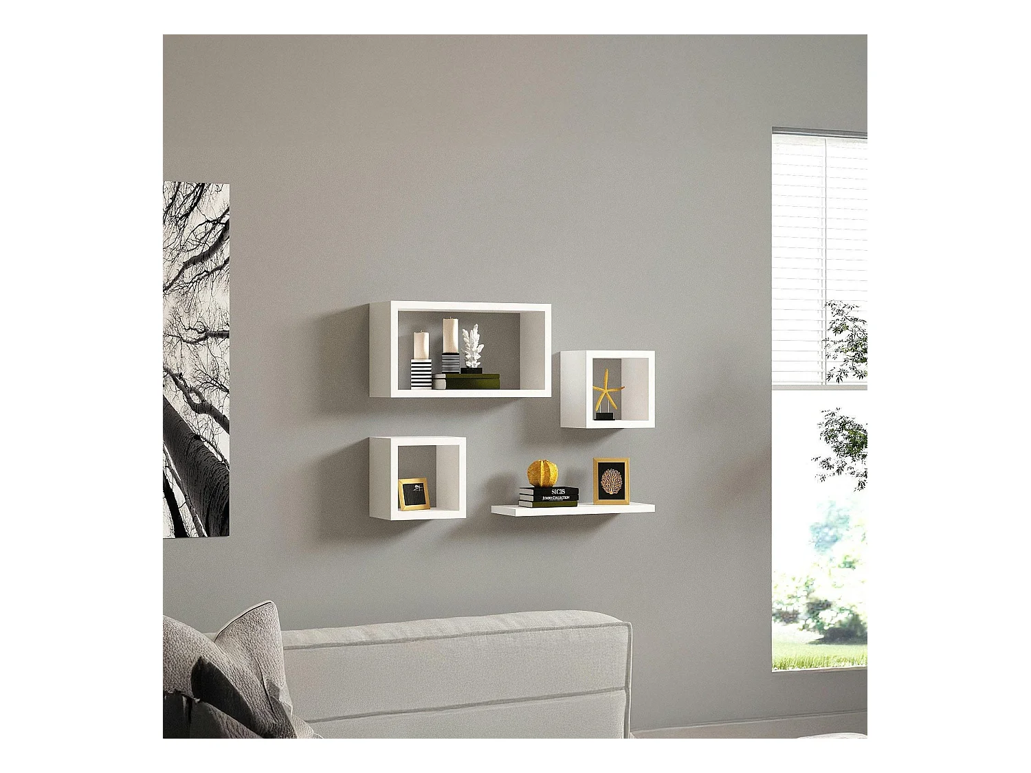 Etagère murale modulable blanche moderne (lot de 4) MARFA