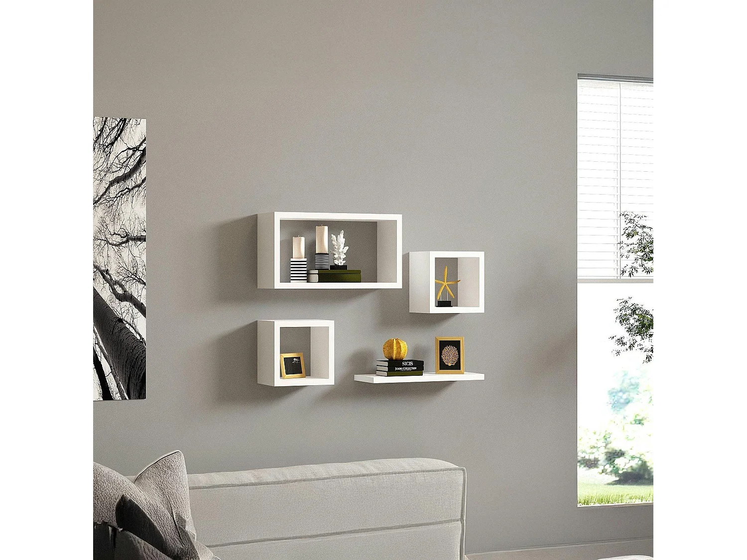 Etagère murale modulable blanche moderne (lot de 4) MARFA