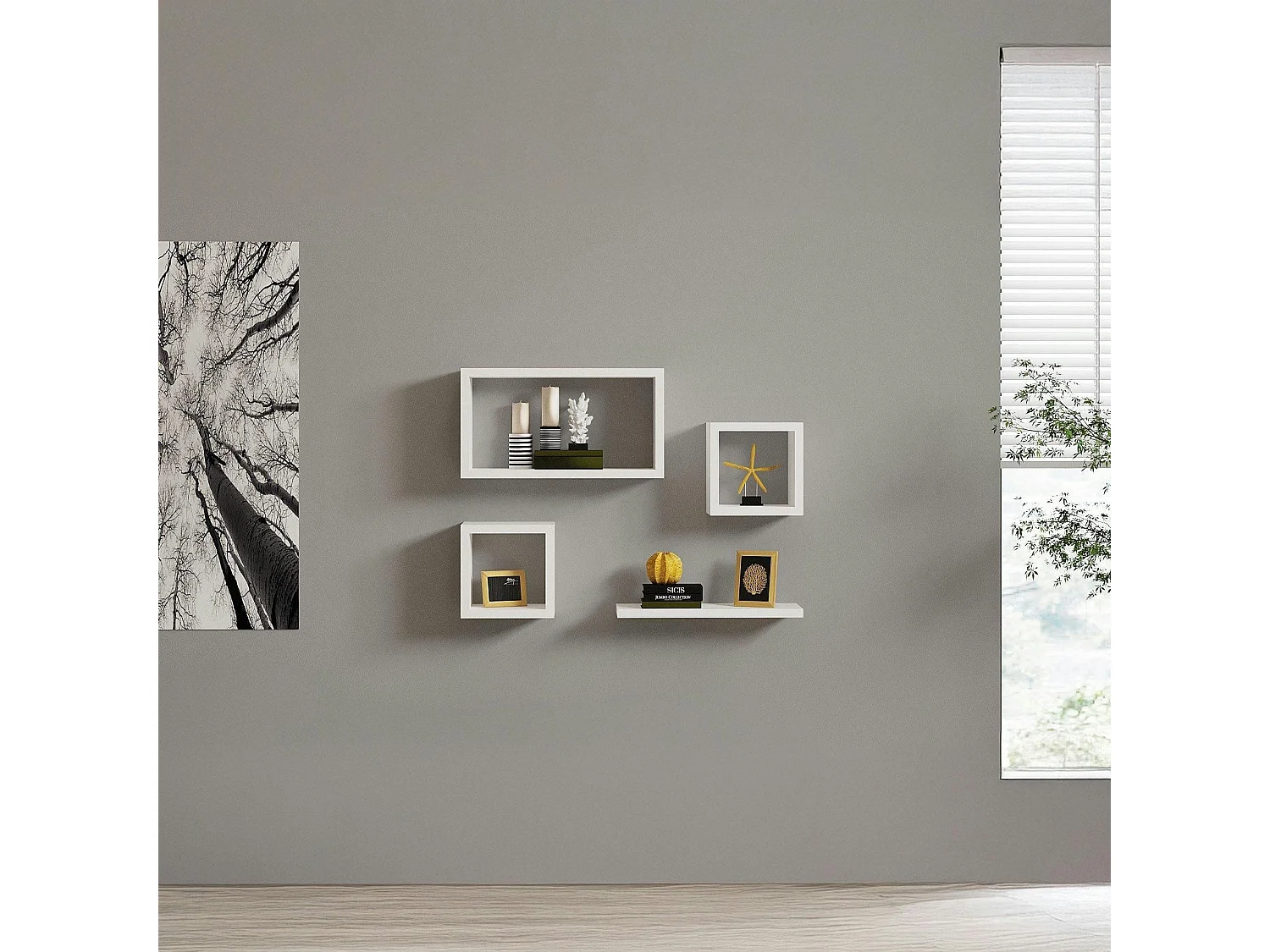 Etagère murale modulable blanche moderne (lot de 4) MARFA