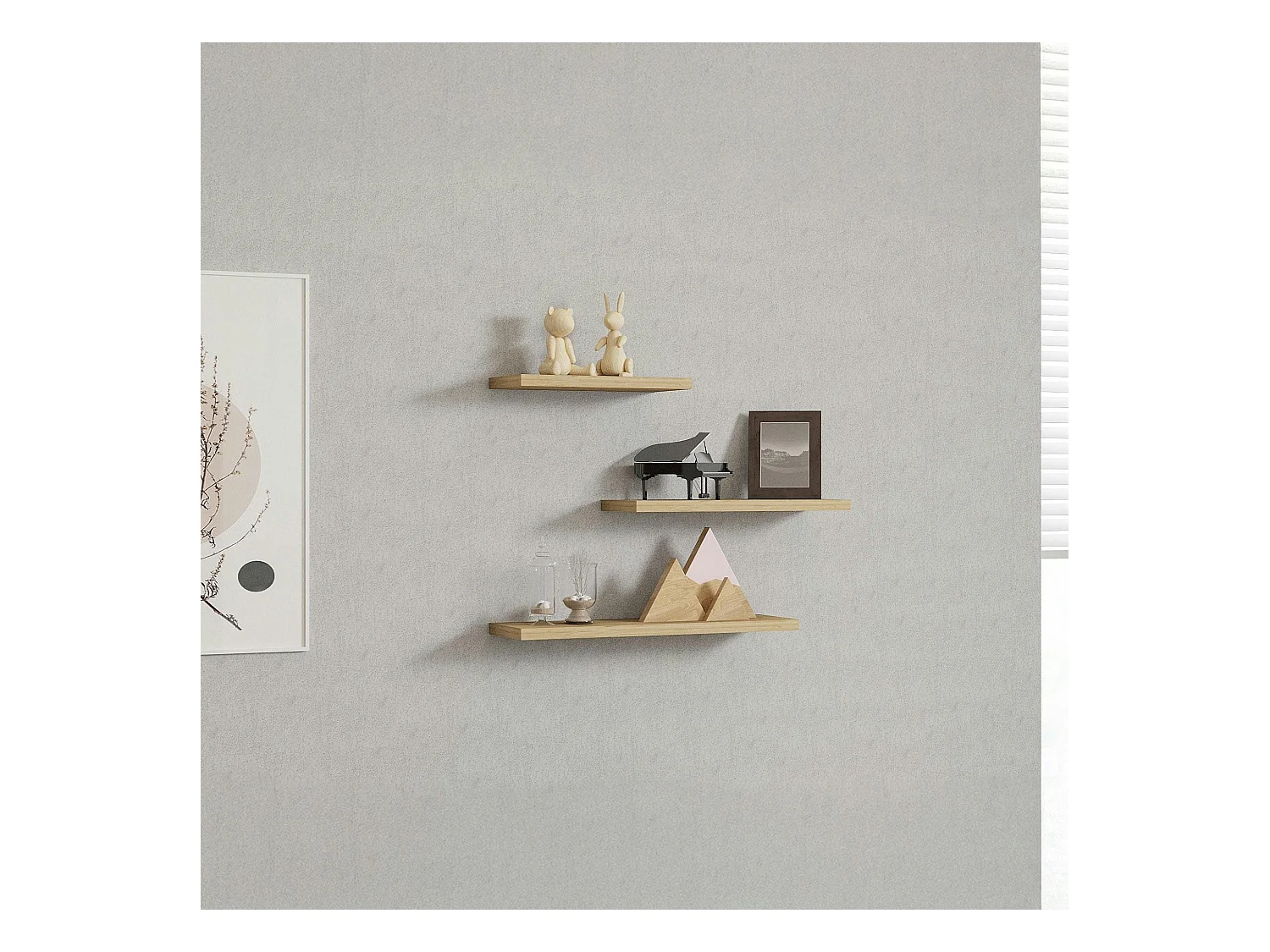 Etagère murale moderne effet bois clair (lot de 3) MARFA