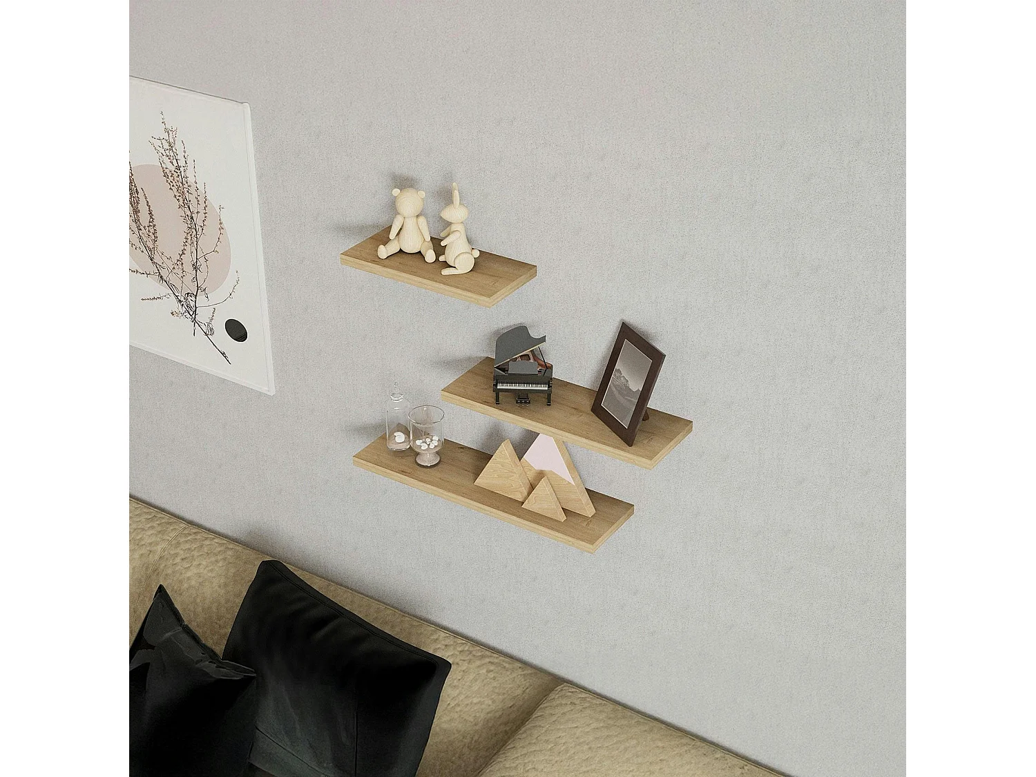 Etagère murale moderne effet bois clair (lot de 3) MARFA