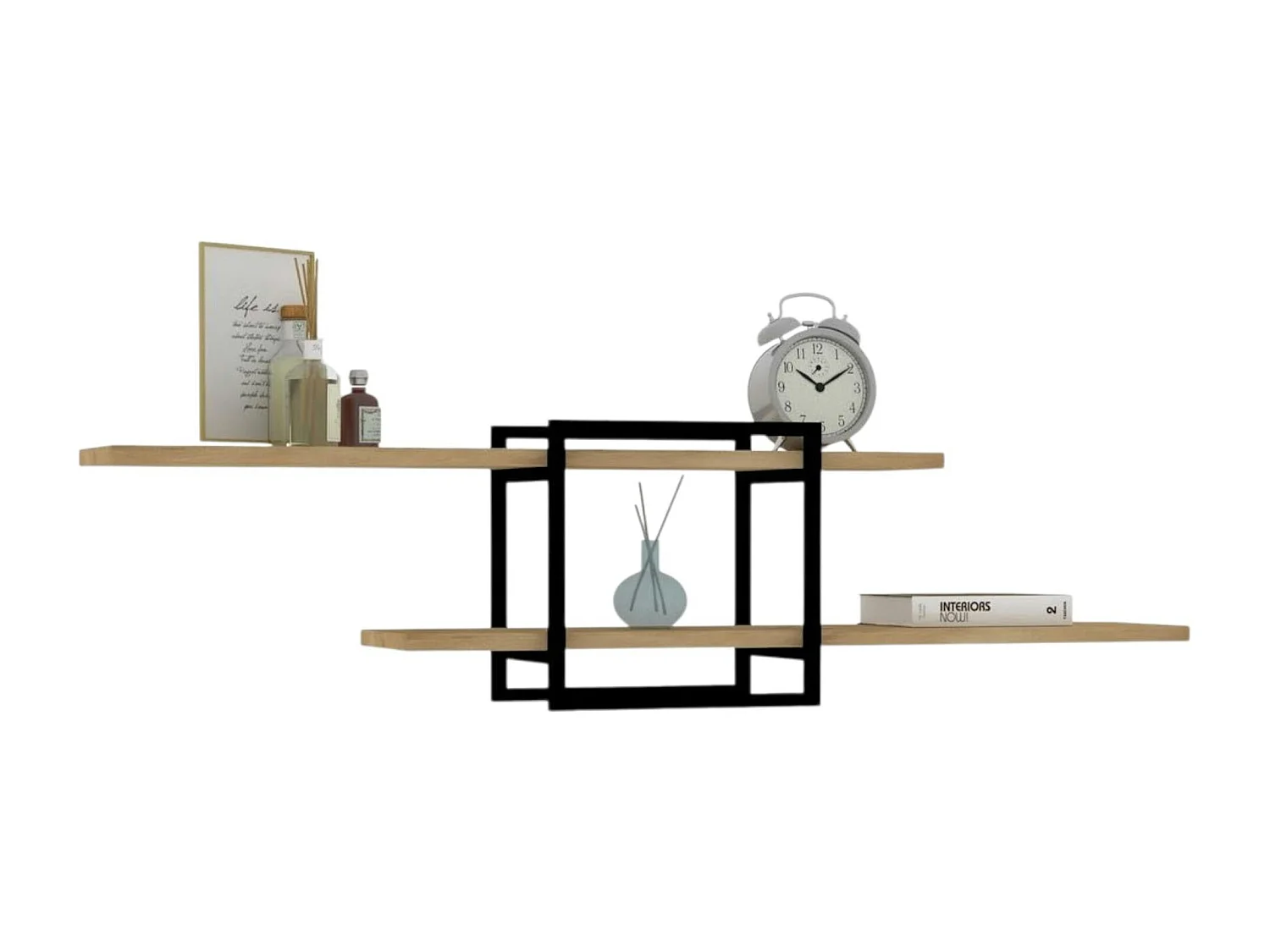 Étagère murale design effet bois clair - 1 cube, 2 plateaux JENA