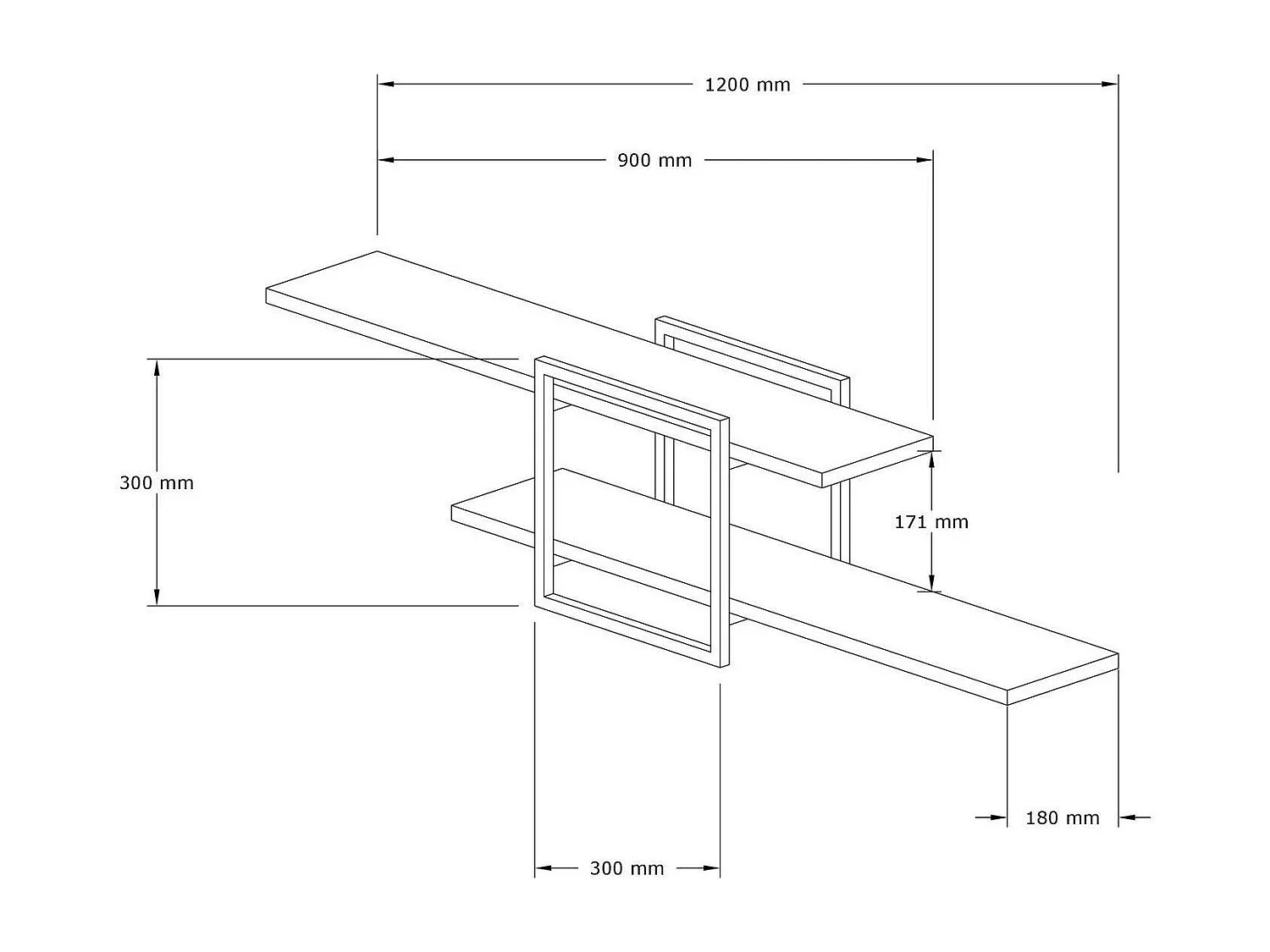 Étagère murale design effet bois clair - 1 cube, 2 plateaux JENA
