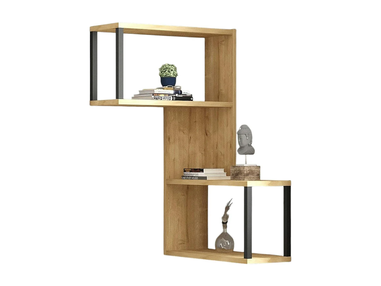 Etagère murale d'angle effet bois clair - 2 niches JENA