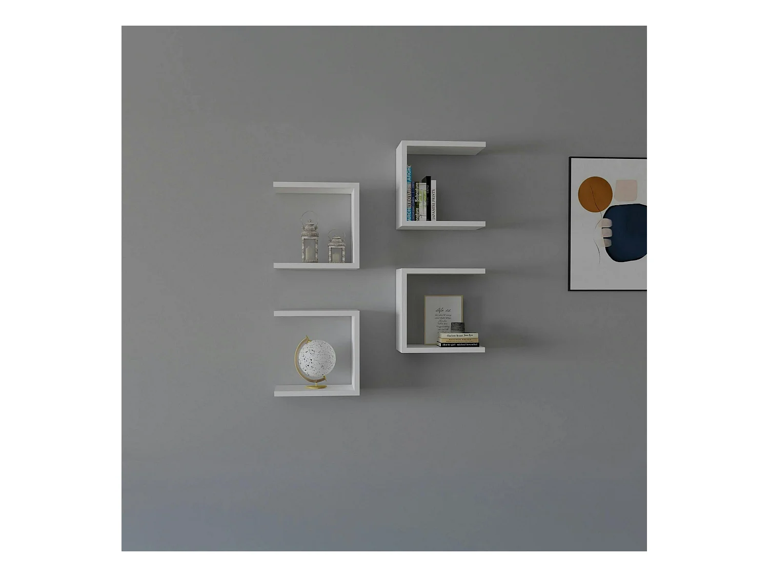 Etagère murale modulable blanche forme U (lot de 4) MARFA