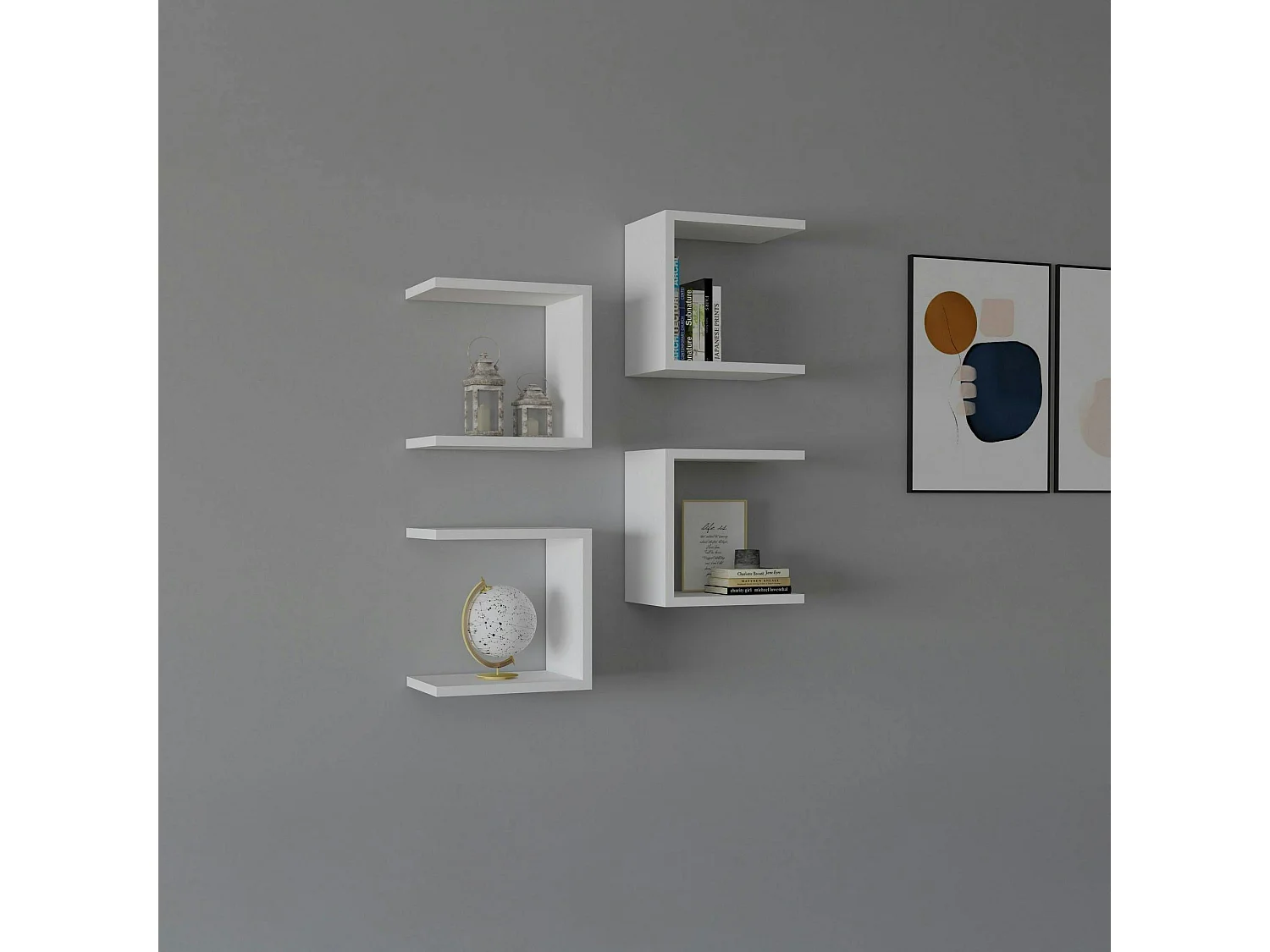 Etagère murale modulable blanche forme U (lot de 4) MARFA