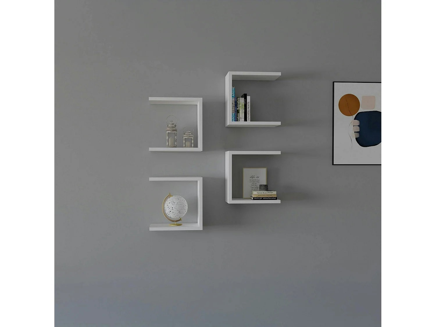 Etagère murale modulable blanche forme U (lot de 4) MARFA