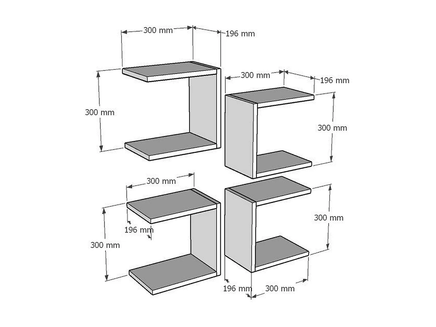 Etagère murale modulable blanche forme U (lot de 4) MARFA