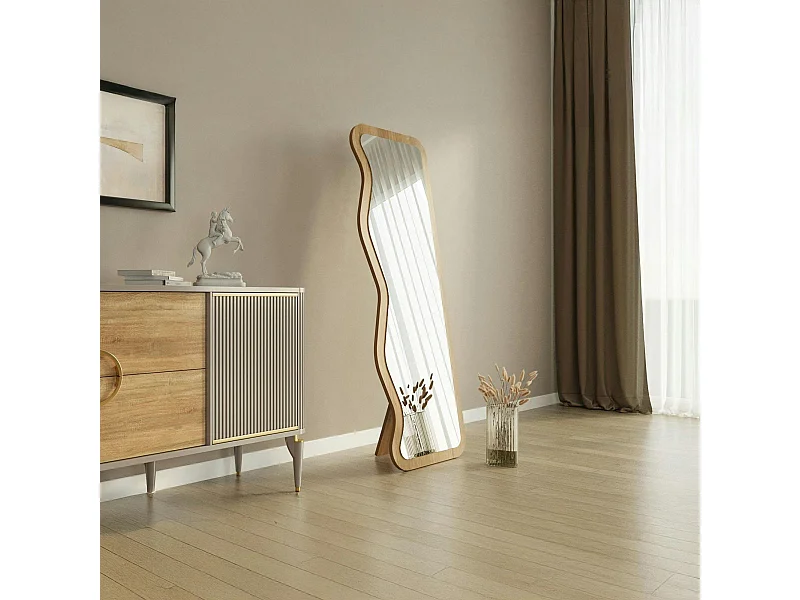 Miroir plein pied moderne - ondulations effet bois clair CODY