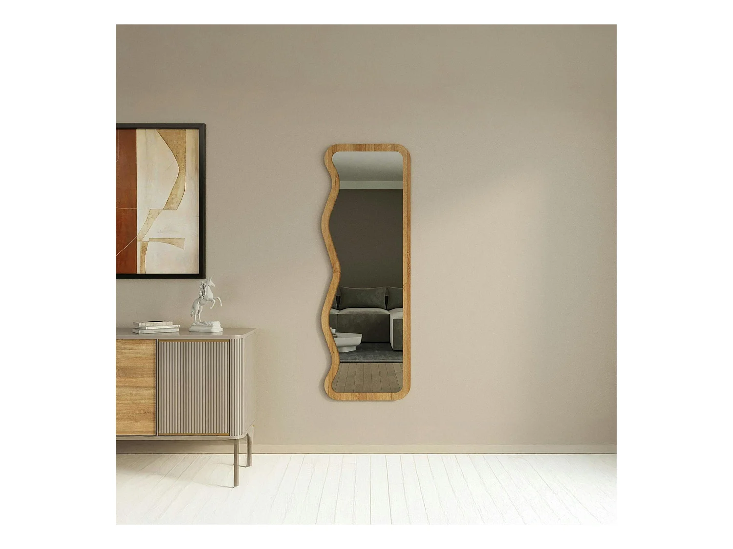 Miroir plein pied moderne - ondulations effet bois clair CODY
