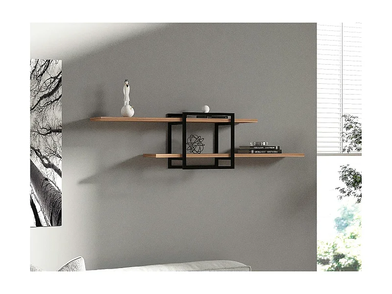 Étagère murale design effet pin - 1 cube, 2 plateaux JENA