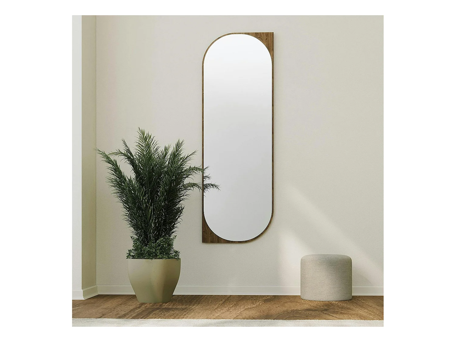 Miroir mural plein pied effet noyer - forme capsule 152 cm CODY