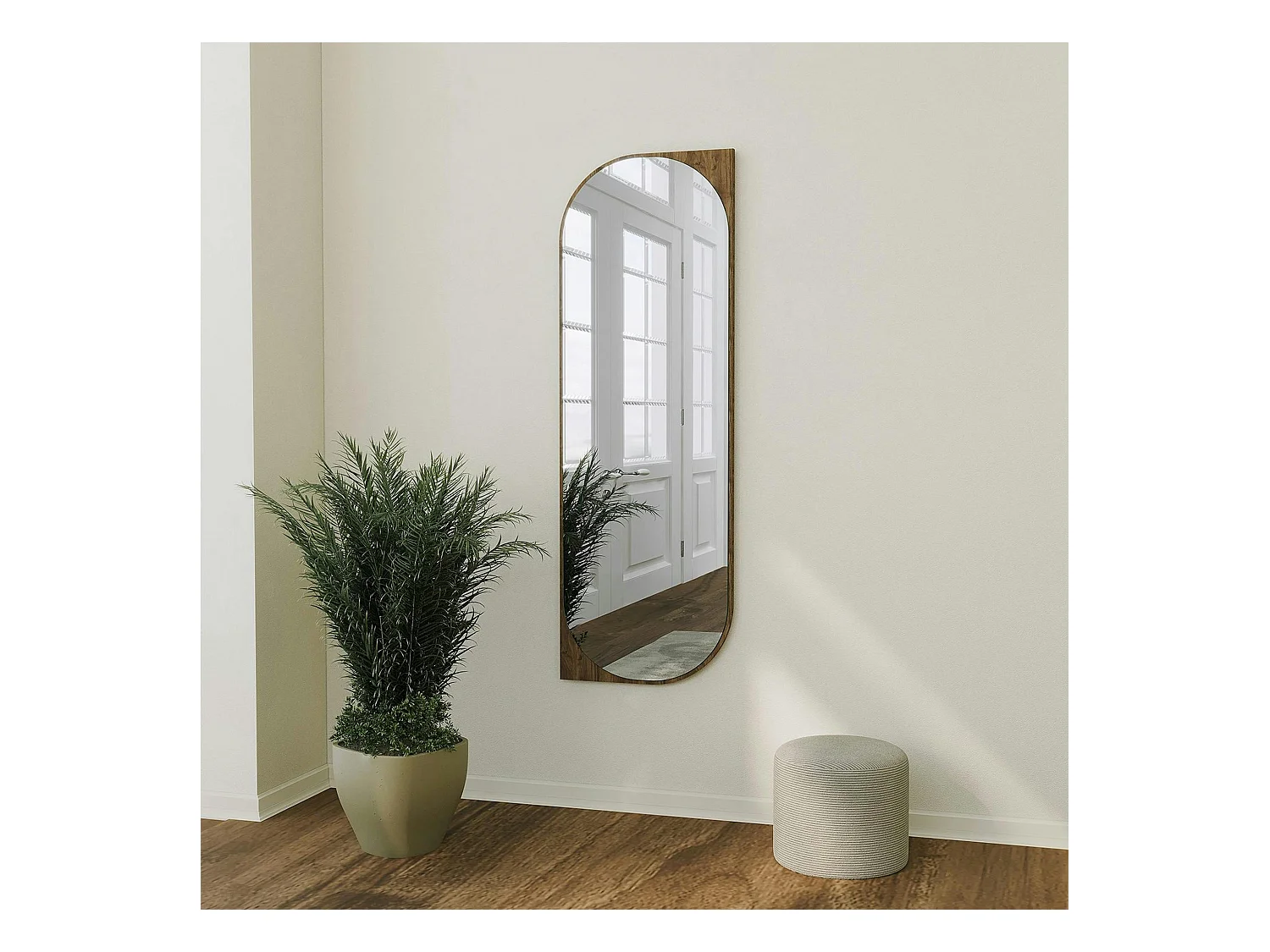 Miroir mural plein pied effet noyer - forme capsule 152 cm CODY