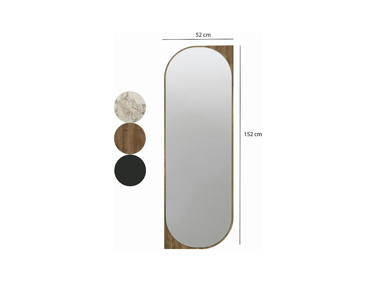 Miroir mural plein pied effet noyer - forme capsule 152 cm CODY