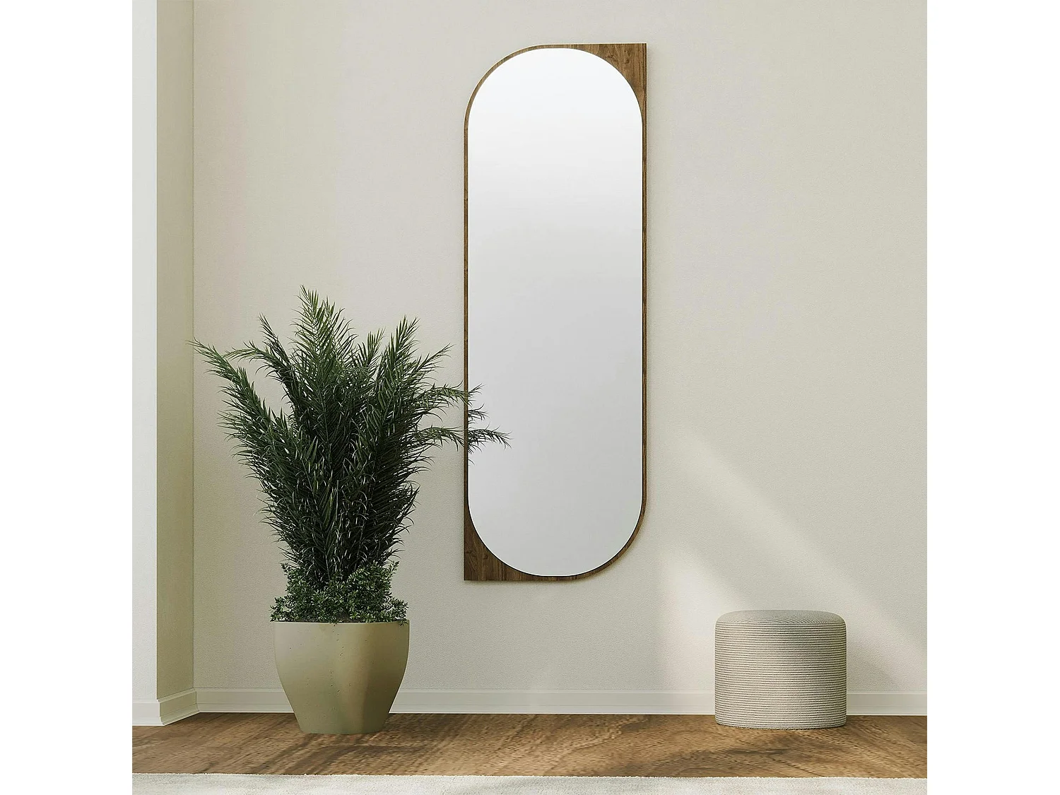 Miroir mural plein pied effet noyer - forme capsule 152 cm CODY