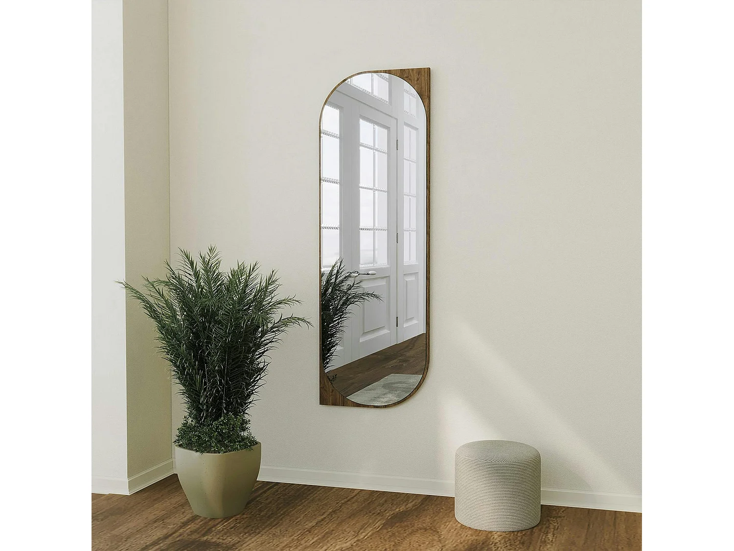 Miroir mural plein pied effet noyer - forme capsule 152 cm CODY