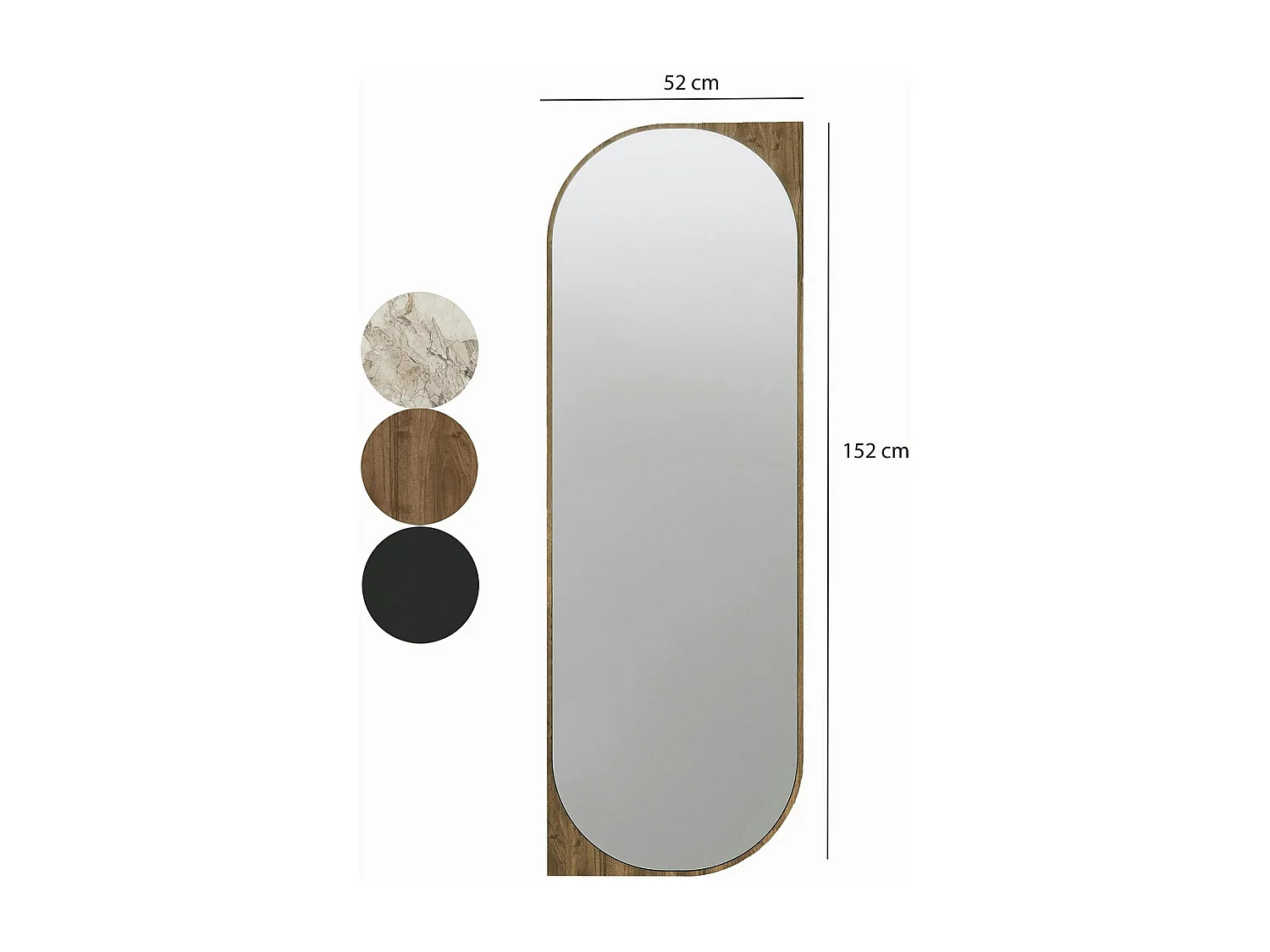Miroir mural plein pied effet noyer - forme capsule 152 cm CODY