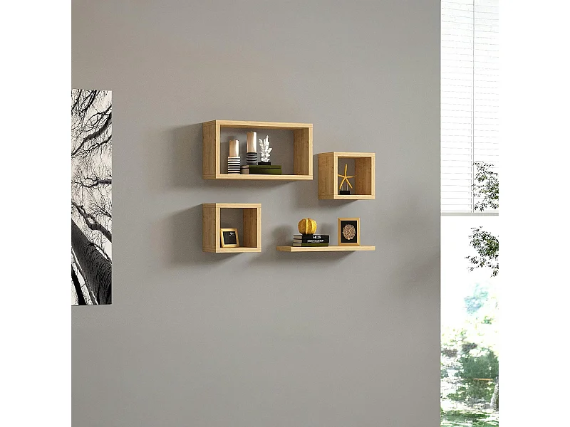 Etagère murale modulable effet bois clair (lot de 4) MARFA