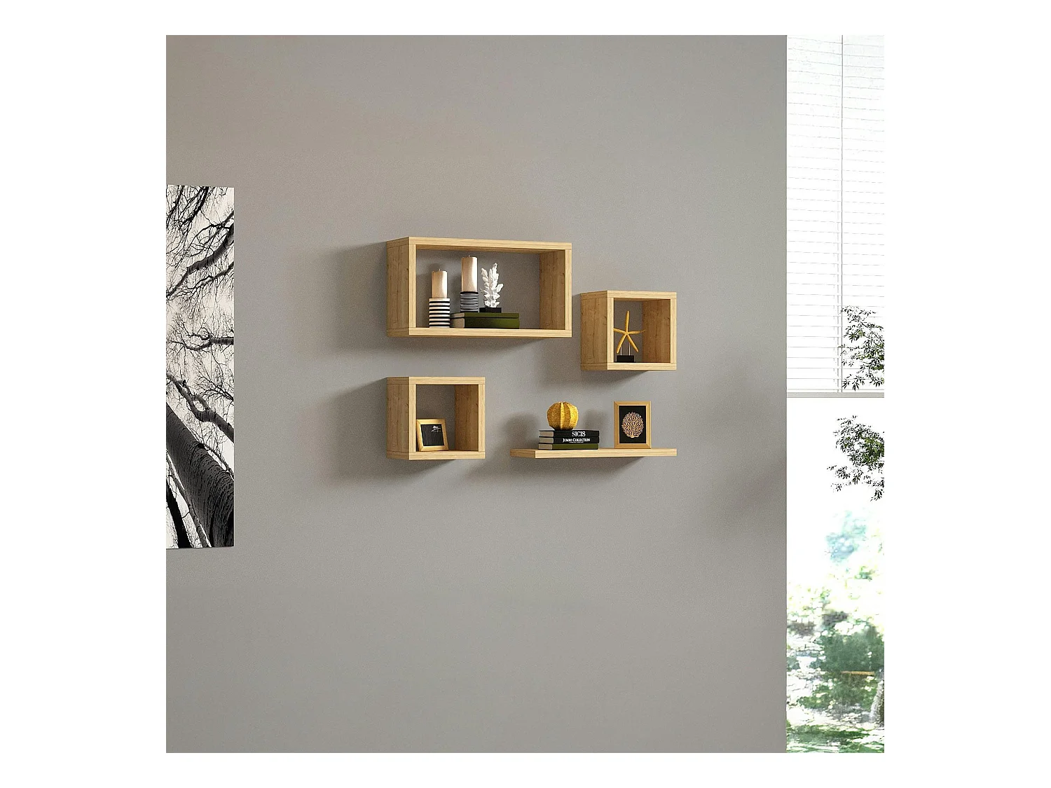 Etagère murale modulable effet bois clair (lot de 4) MARFA