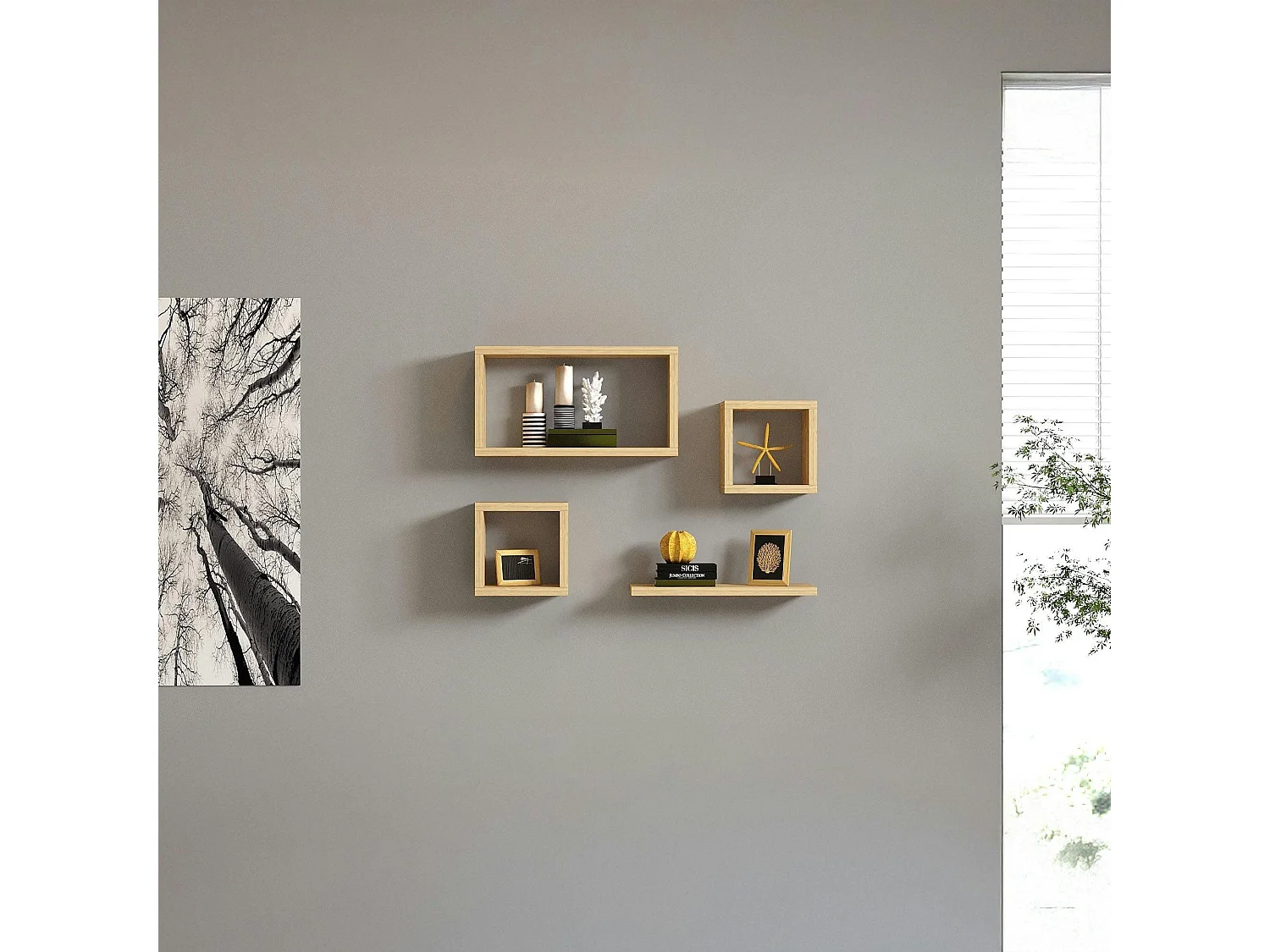 Etagère murale modulable effet bois clair (lot de 4) MARFA