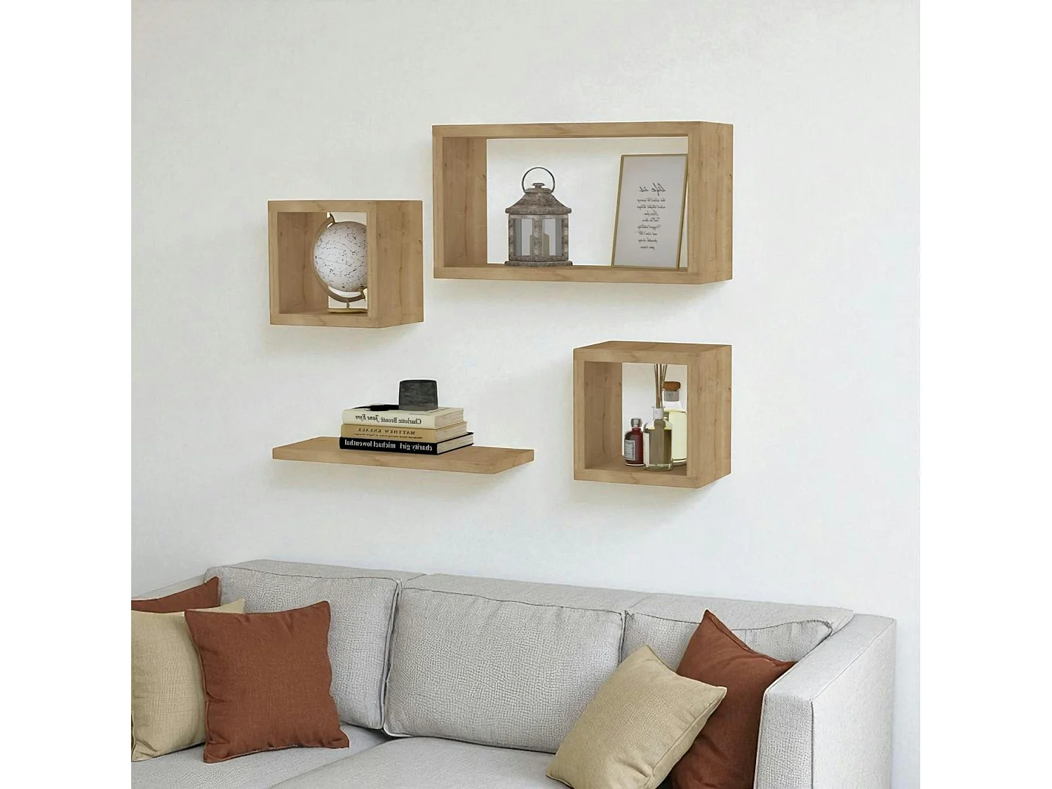 Etagère murale modulable effet bois clair (lot de 4) MARFA