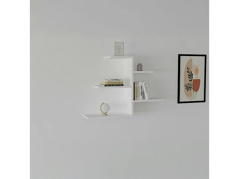 Étagère murale blanche design, 5 plateaux décalés MARFA