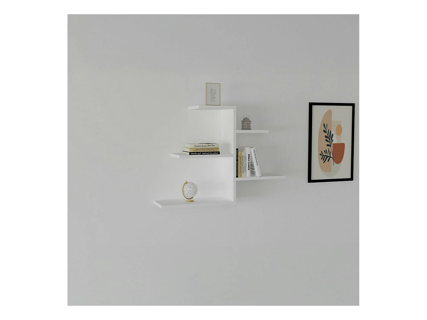 Étagère murale blanche design, 5 plateaux décalés MARFA