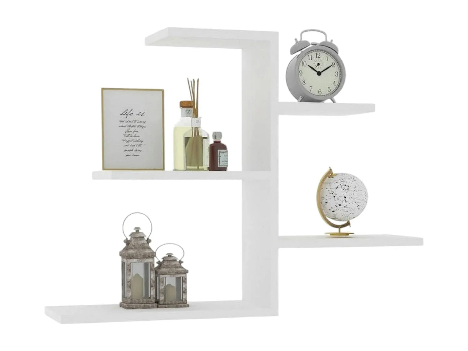 Étagère murale blanche design, 5 plateaux décalés MARFA