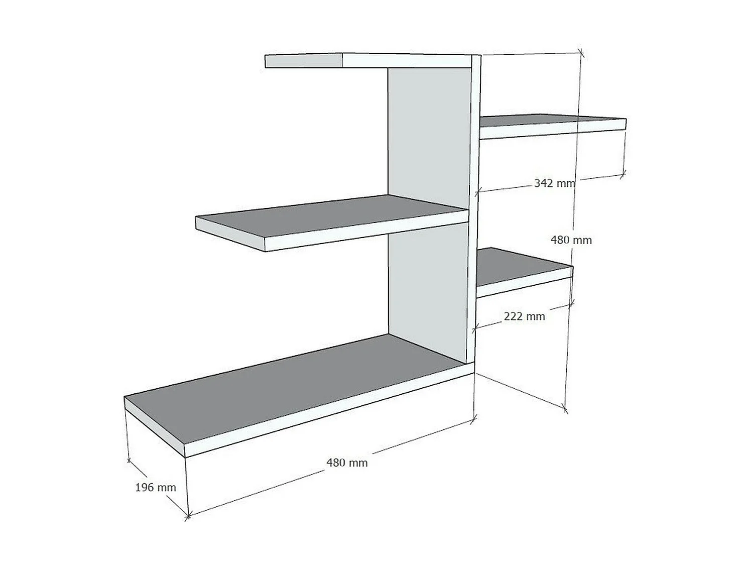 Étagère murale blanche design, 5 plateaux décalés MARFA