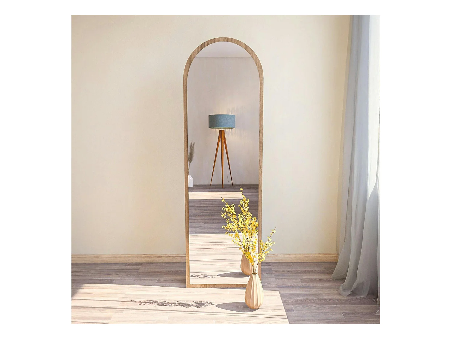 Miroir plein pied moderne ovale effet bois noyer, 160 cm CODY