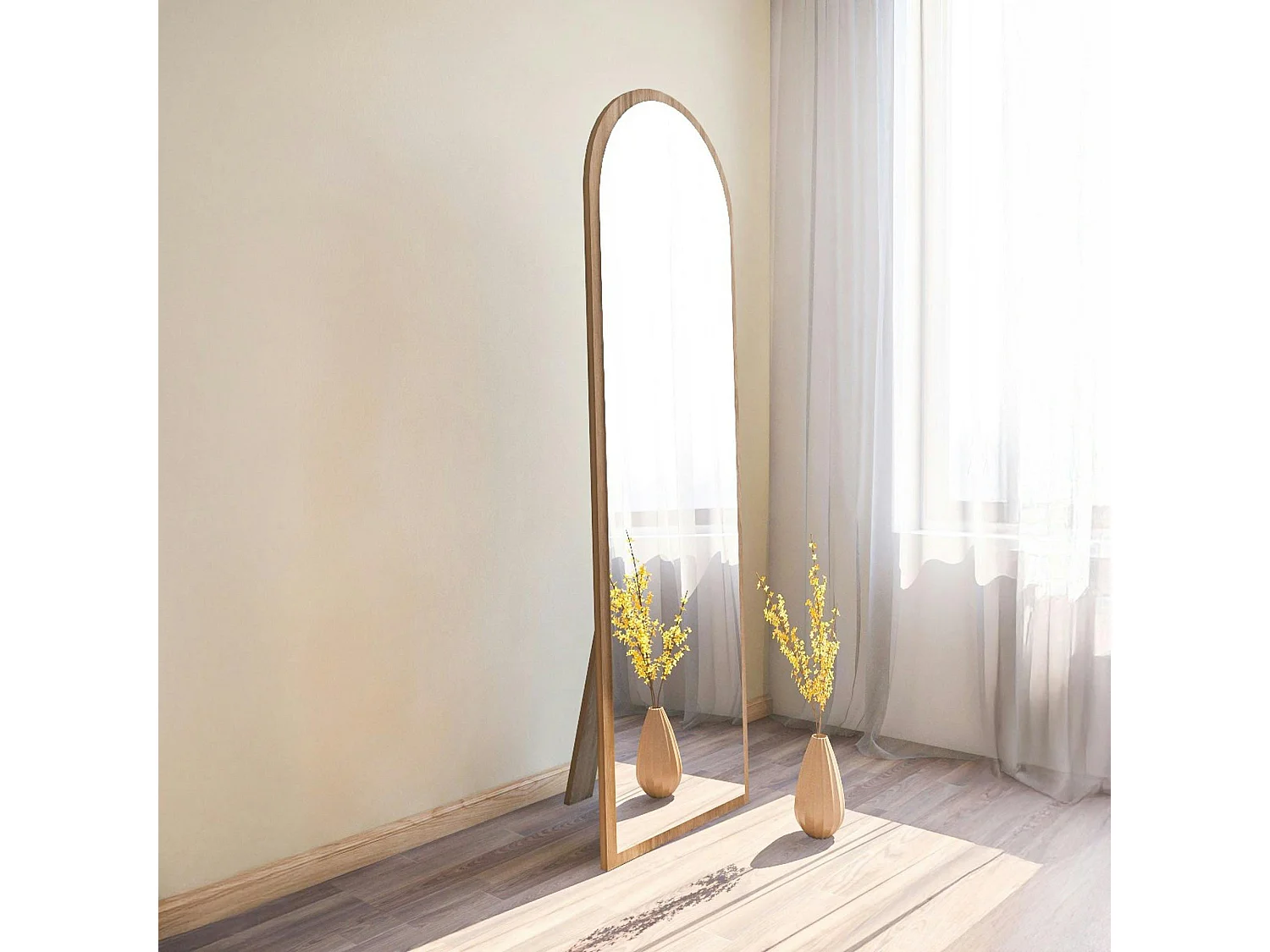 Miroir plein pied moderne ovale effet bois noyer, 160 cm CODY