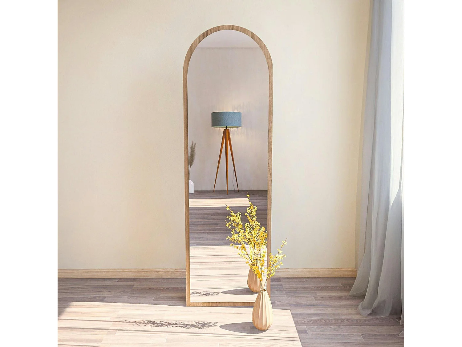 Miroir plein pied moderne ovale effet bois noyer, 160 cm CODY