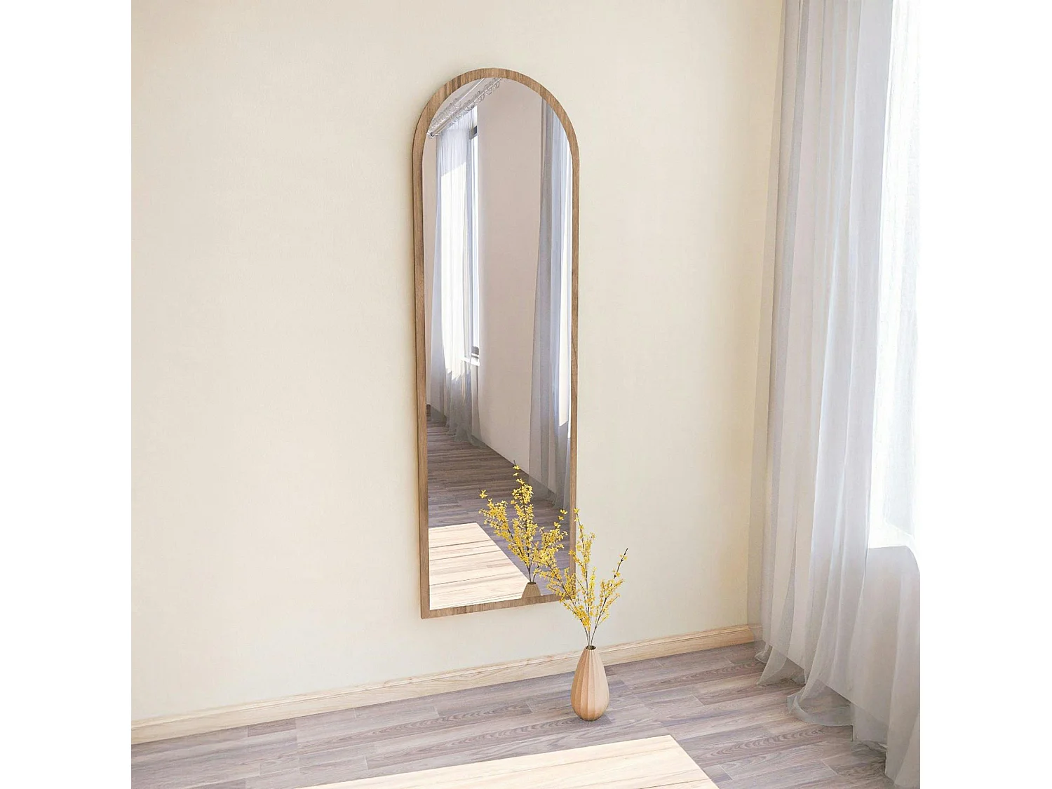 Miroir plein pied moderne ovale effet bois noyer, 160 cm CODY