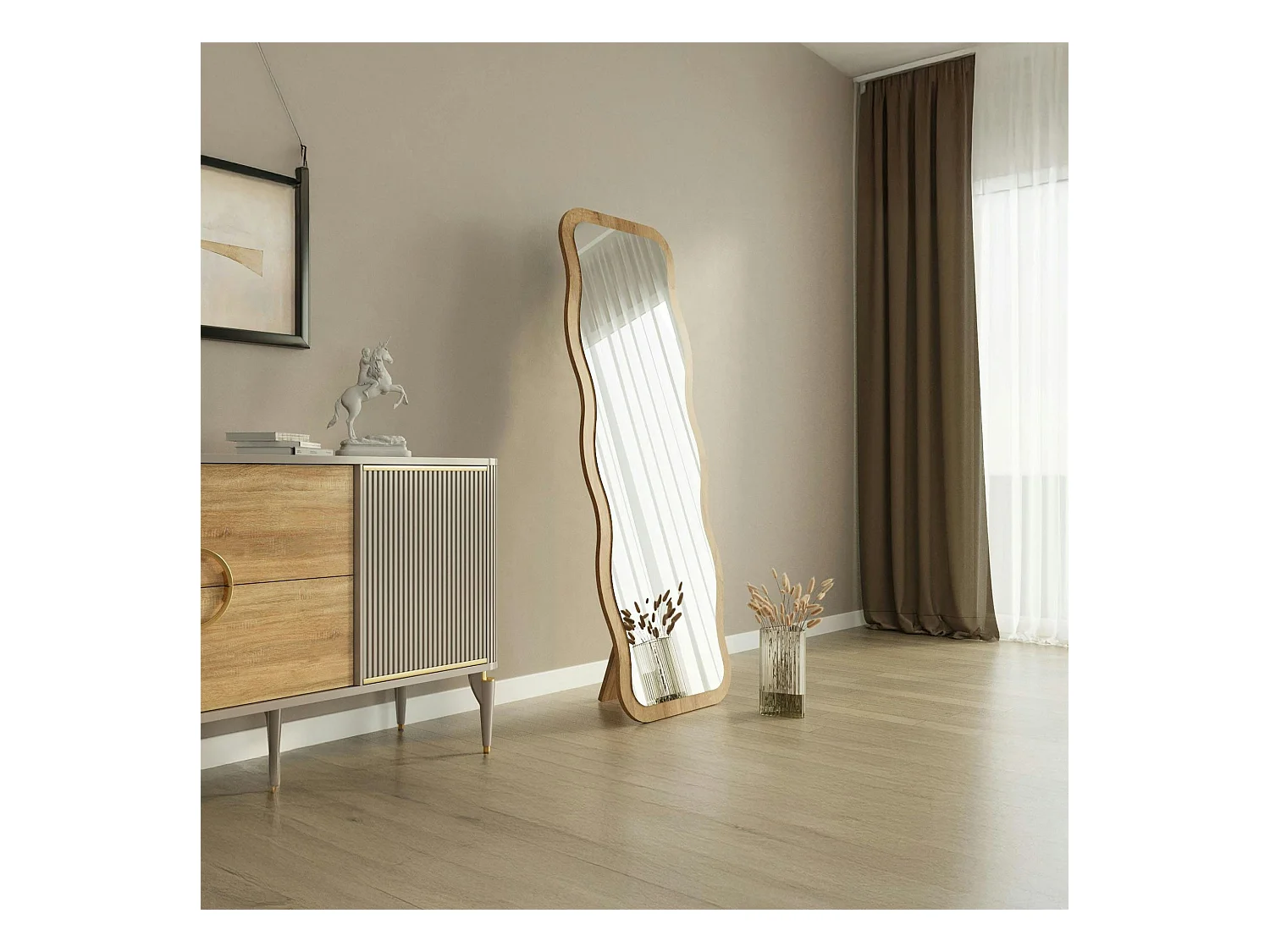 Miroir plein pied tendance effet bois clair, vague 160 cm CODY