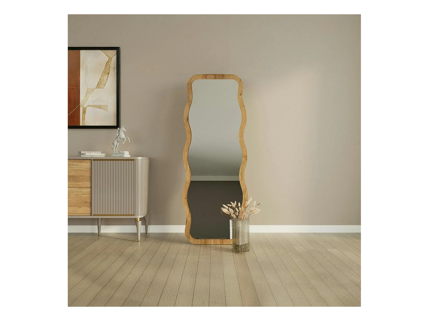 Miroir plein pied tendance effet bois clair, vague 160 cm CODY