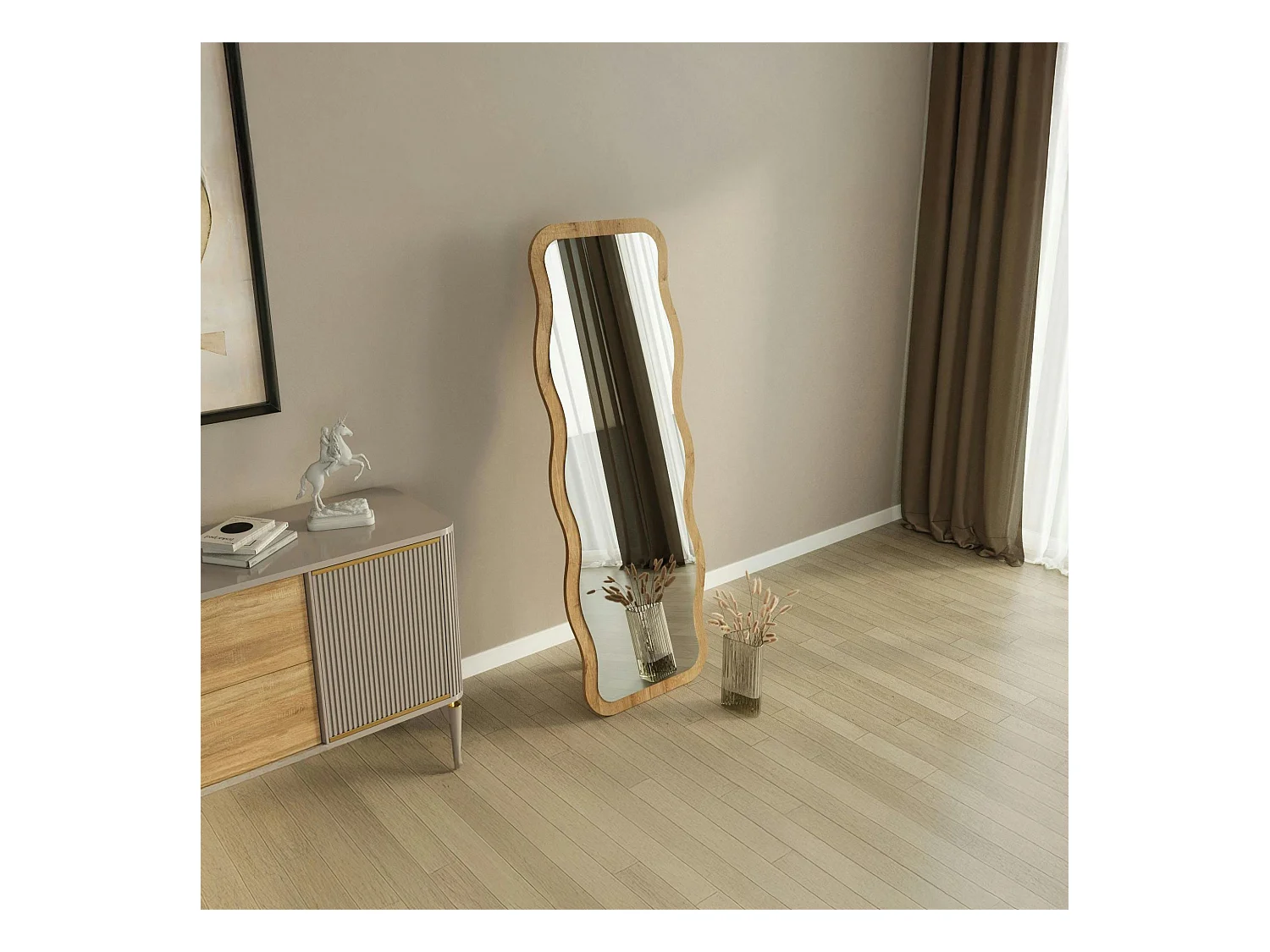 Miroir plein pied tendance effet bois clair, vague 160 cm CODY